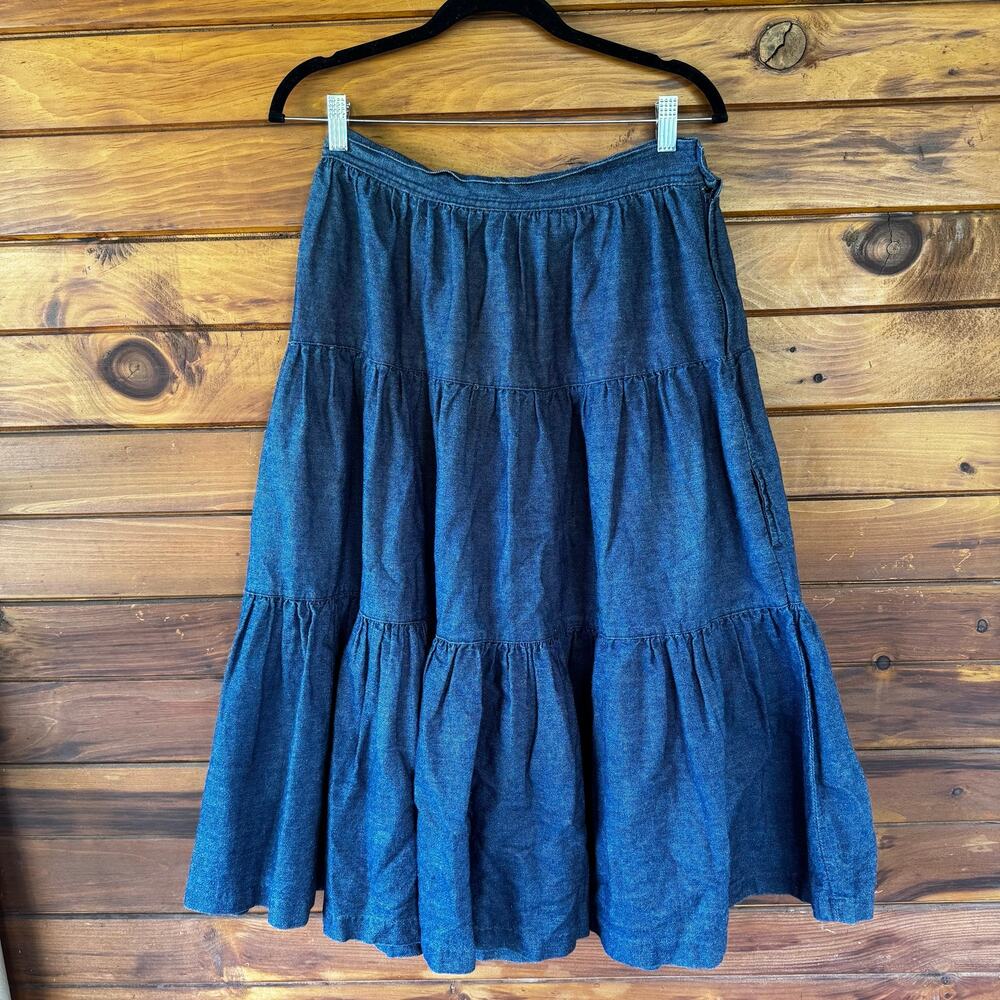 VINTAGE | Jean Machine Tiered Cotton Denim Full Skirt Size S/M